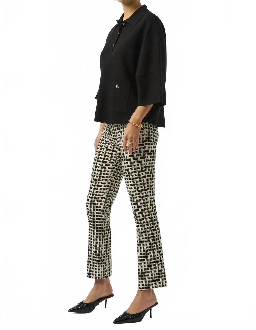 NEW JOSEPH RIBKOFF checkered jacquard slim ankle pants in black/off-white